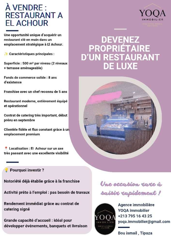 restaurant équipé en vente "Fond de commerce"