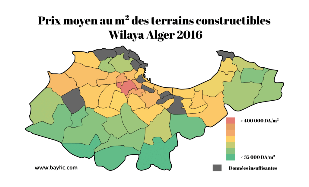 Prix moyen des terrains dans la wilaya d'alger